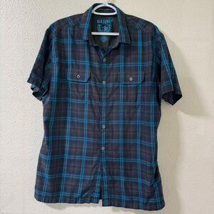 Kuhl Mens Eluxur Short Sleeve Shirt Blue Red Plaid Large